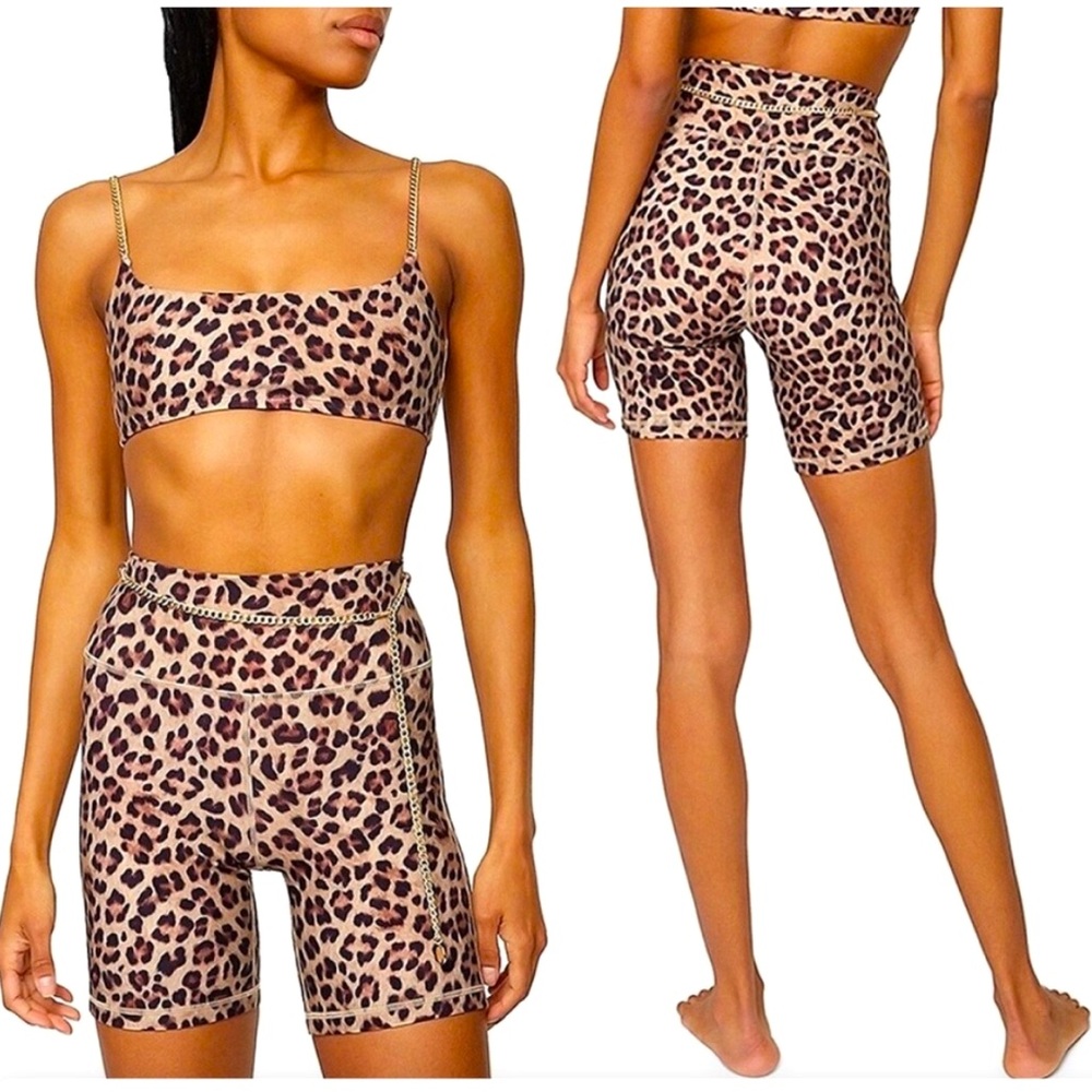 WeWoreWhat Leopard Biker Shorts w/ Chain Belt NWT